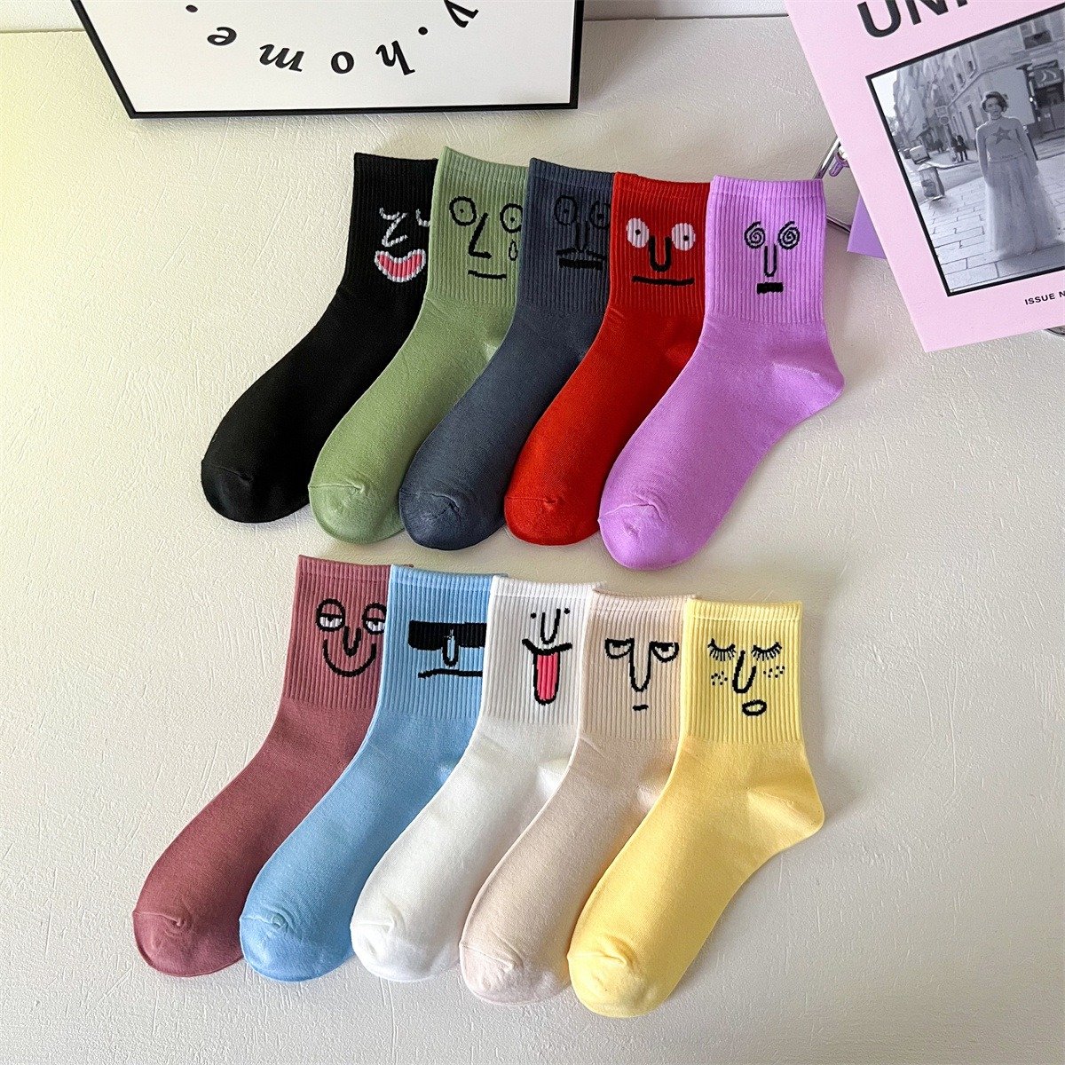 Funny Face Mid-Length Cotton Socks - Image 14