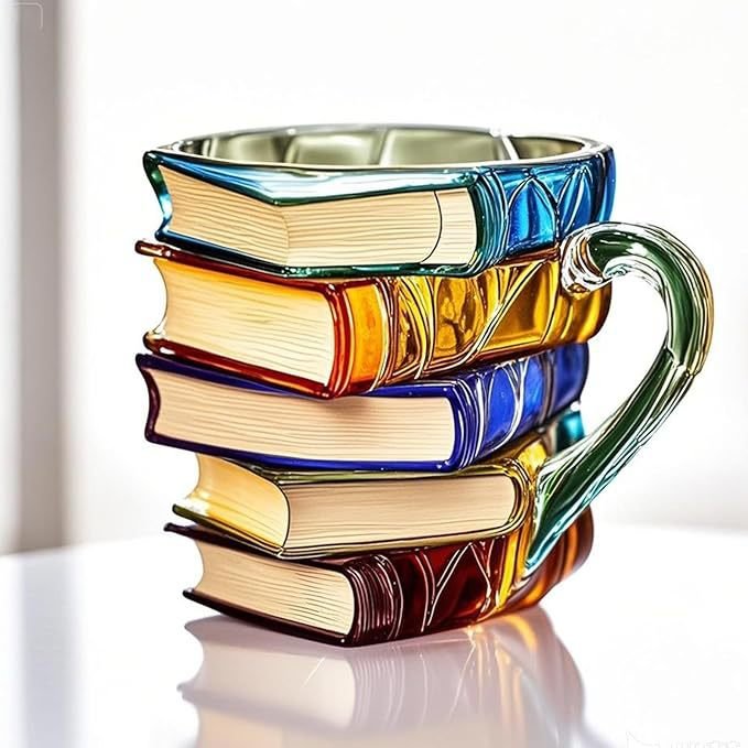 Colorful Stacked Books Modern Art Mug - Image 3