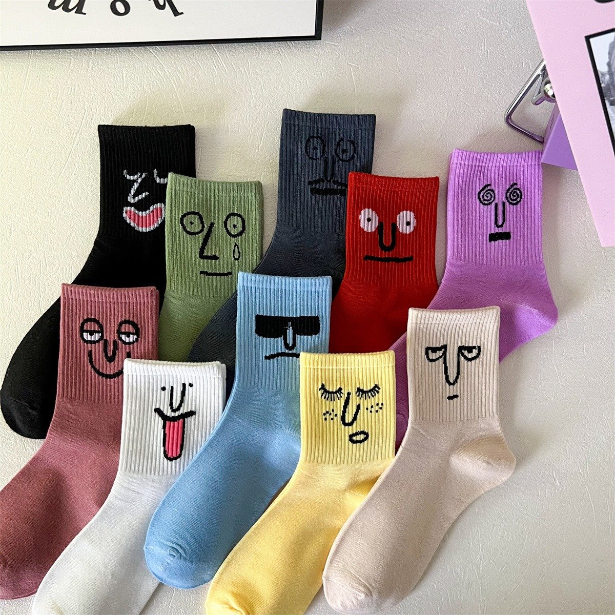 Funny Face Mid-Length Cotton Socks - Image 15
