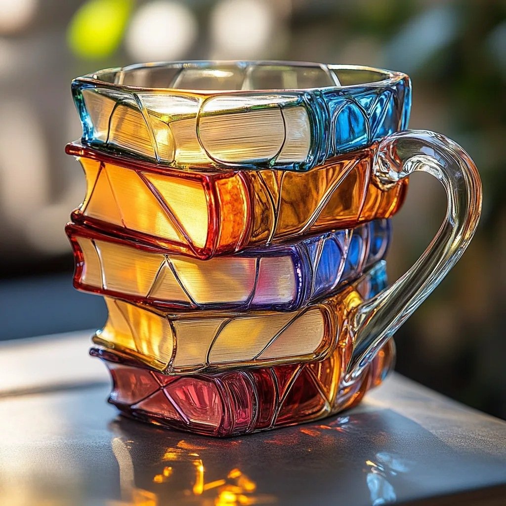 Colorful Stacked Books Modern Art Mug - Image 2