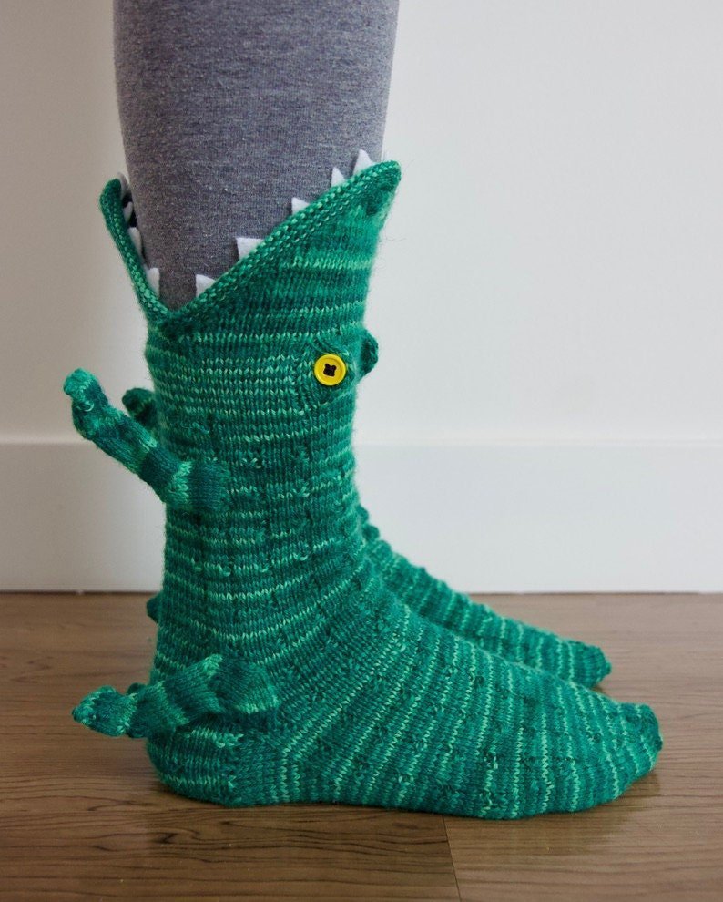 Fun Hand-Knitted Crocodile Floor Socks - Image 2
