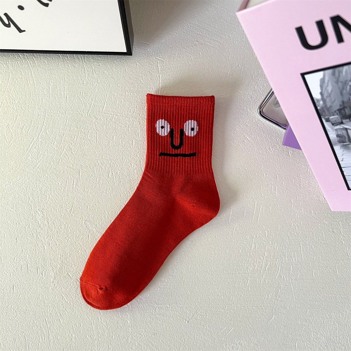 Funny Face Mid-Length Cotton Socks