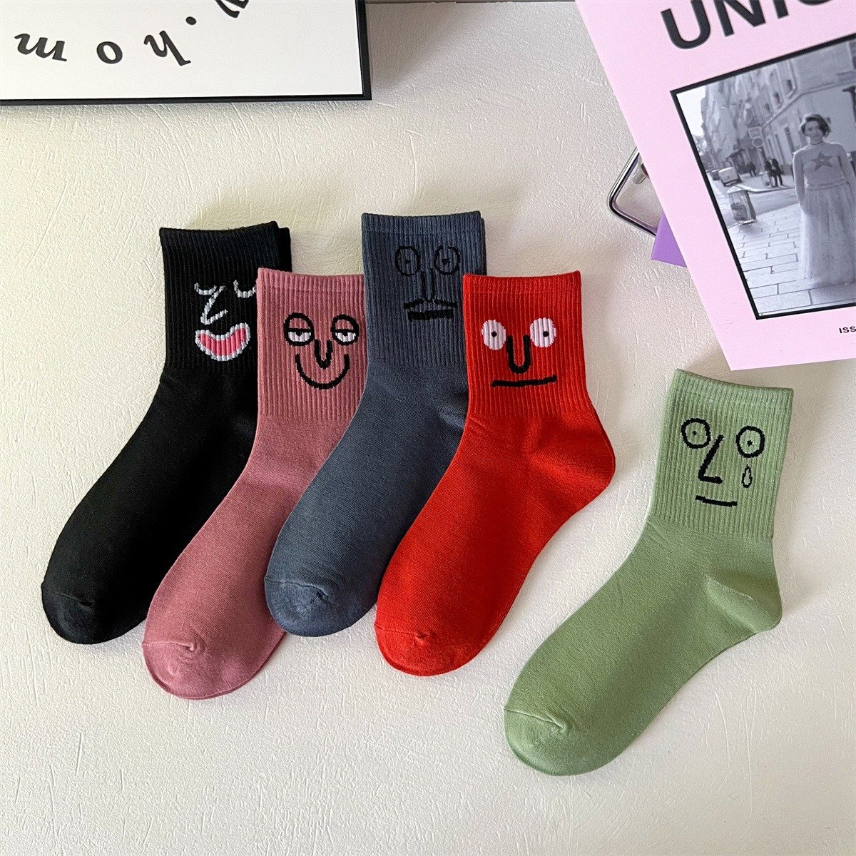 Funny Face Mid-Length Cotton Socks - Image 12