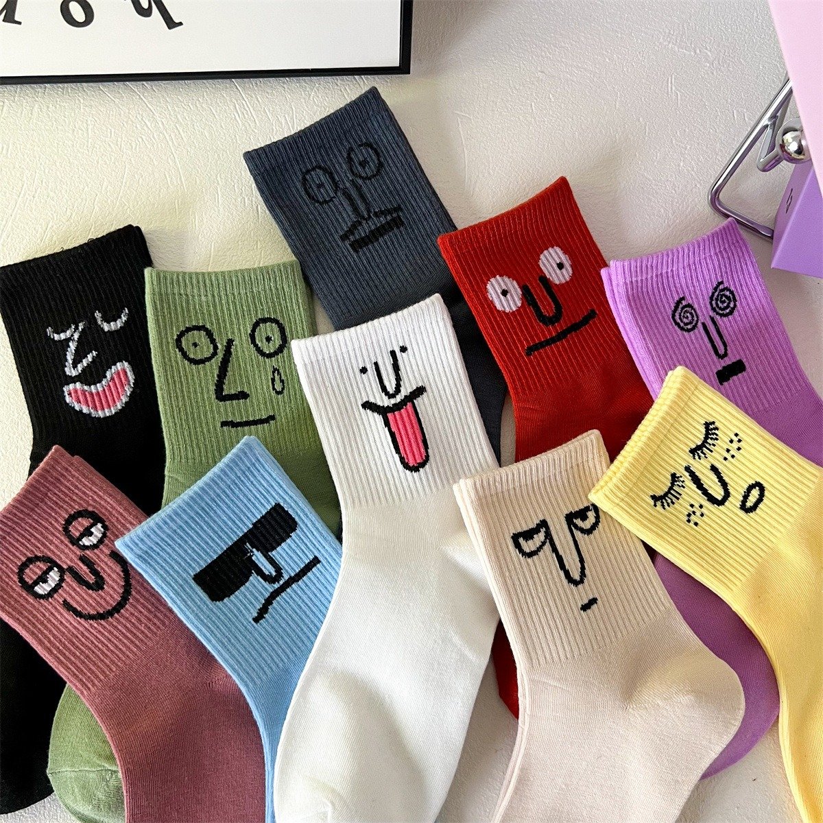 Funny Face Mid-Length Cotton Socks - Image 13
