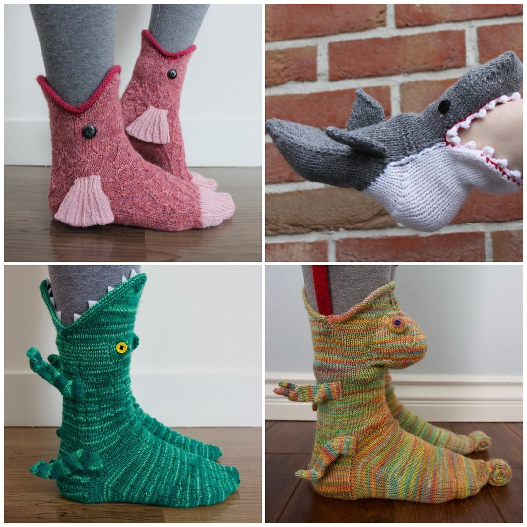 Fun Hand-Knitted Crocodile Floor Socks