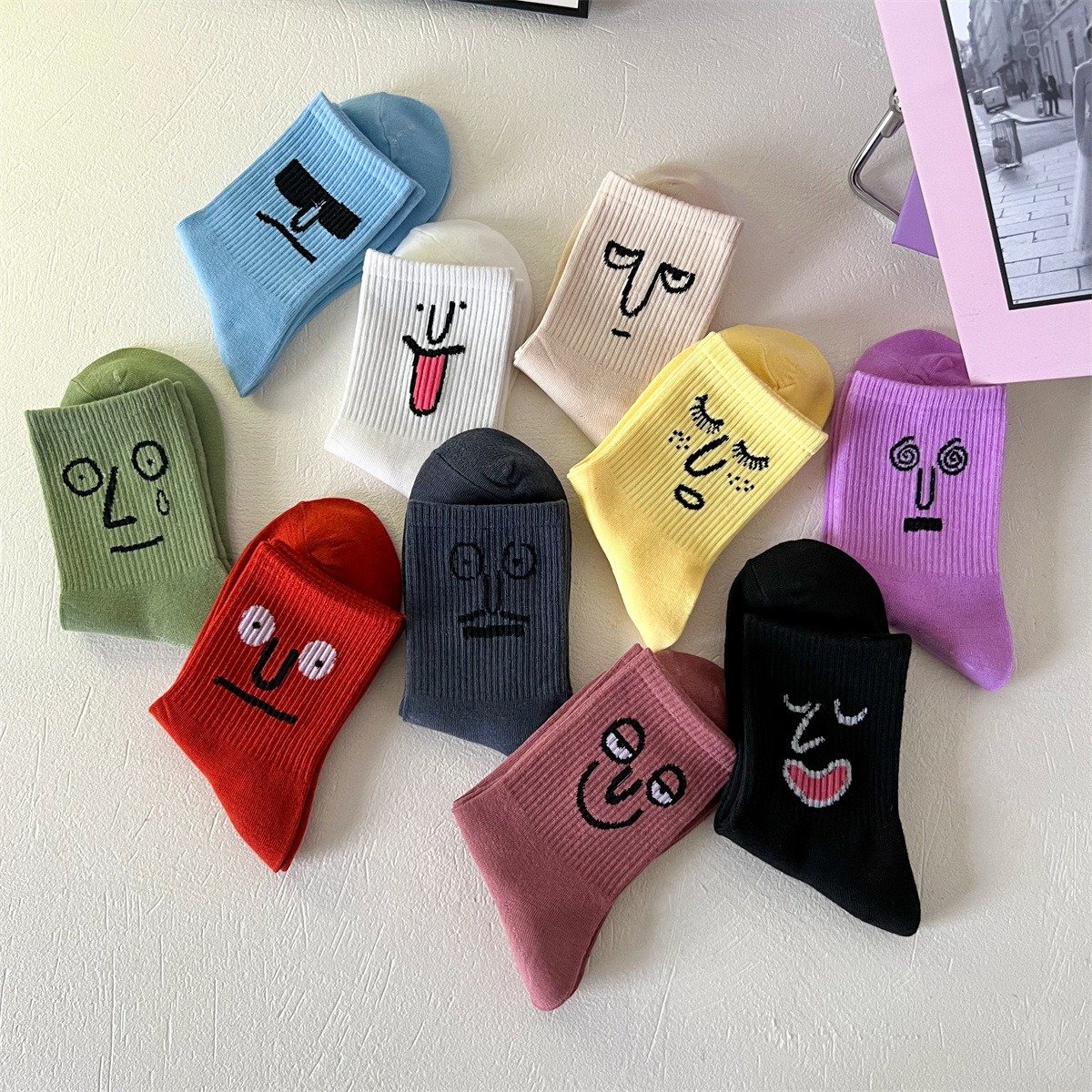 Funny Face Mid-Length Cotton Socks - Image 11